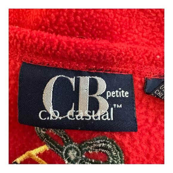 Red Fleece Christmas Cardigan Teddy Bear Tree Holiday Embroidered Sweater - Picture 8 of 11